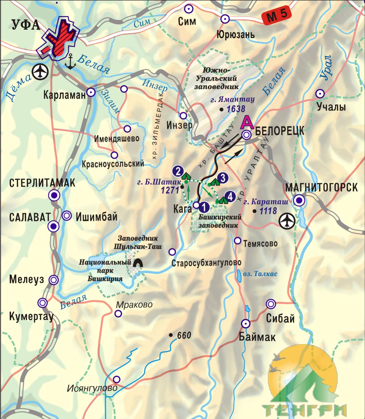 Схема конного маршрута 'В сердце Южного Урала'